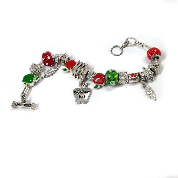SEPTEMBER Charm Bracelet 8-9" Willabee & Ward Danbury Mint Apple Leaves Exender - Picture 6 of 10